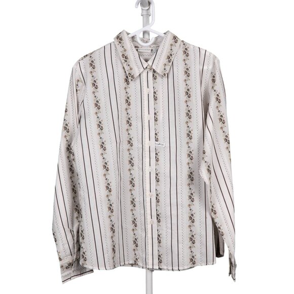 White Stag VTG Button Up Shirt XL 16 18 Womens NEW Striped Floral Green Beige - Picture 1 of 6